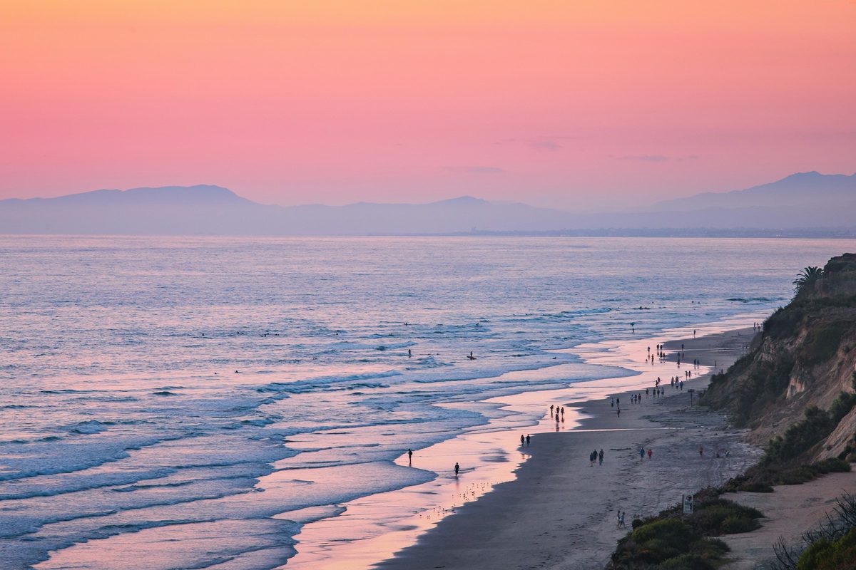 Del Mar coastline and beach at sunset
