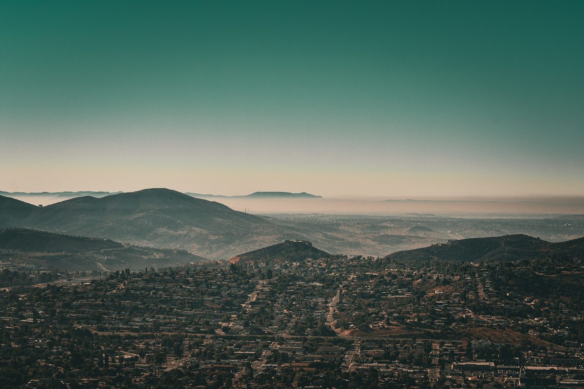 El Cajon valley and surrounding mountains at dusk